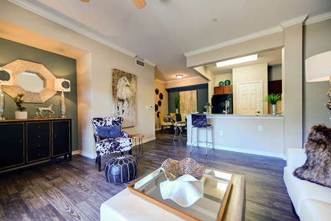 a living room with a couch and a table